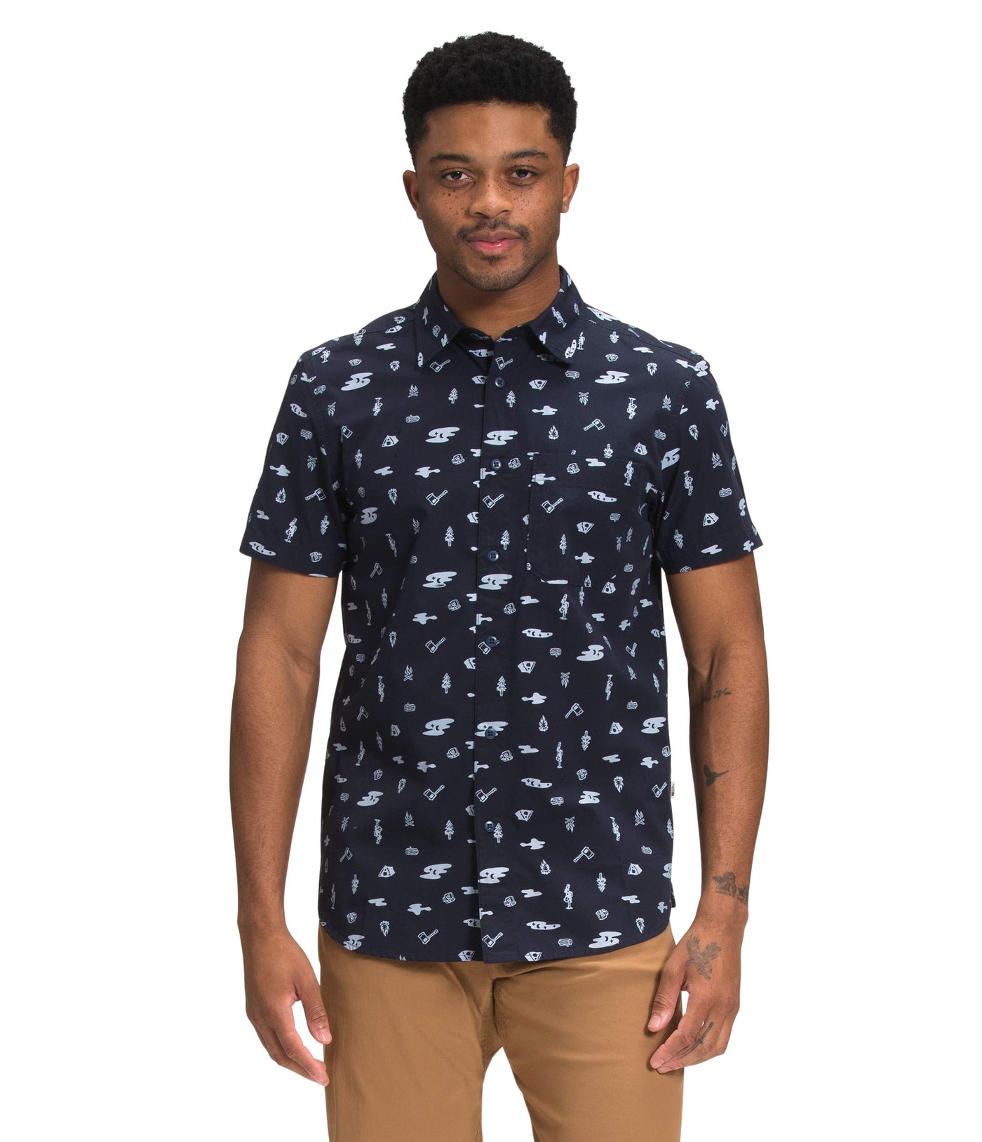 The North Face Short Sleeve Baytrail Pattern Shirt - Men's Aviator Navy Camp Tools Print, XXL