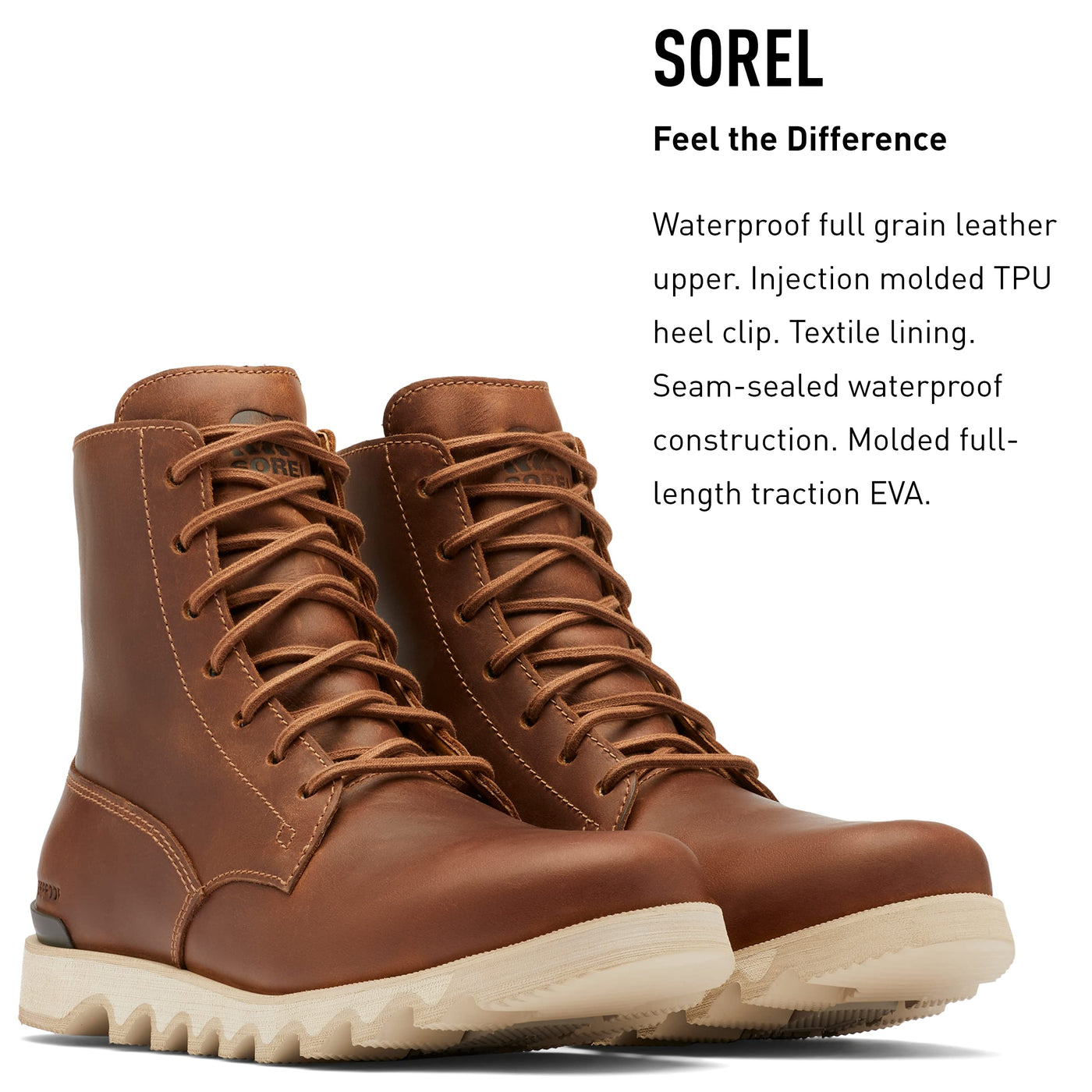 Sorel Men's Kezar Tall WP Boot — Velvet Tan, Buffalo — Waterproof Leather Rain Boots — Size 9.5