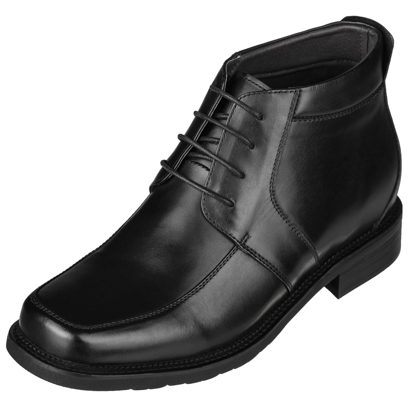 CALTO Men's Invisible Height Increasing Elevator Shoes - Black Premium Leather Lace-up Square-toe Ankle Boots - 3.2 Inches Taller - G9905 - Size 11 D(M) US