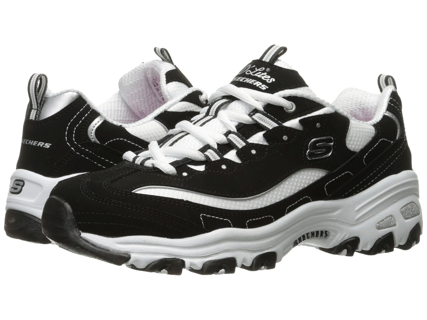 Skechers Women's D'Lites Fit Biggest Fan Sport Sneaker Shoes, Black/White, Size 8