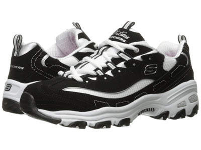 Skechers Women's D'Lites Fit Biggest Fan Sport Sneaker Shoes, Black/White, Size 9.5