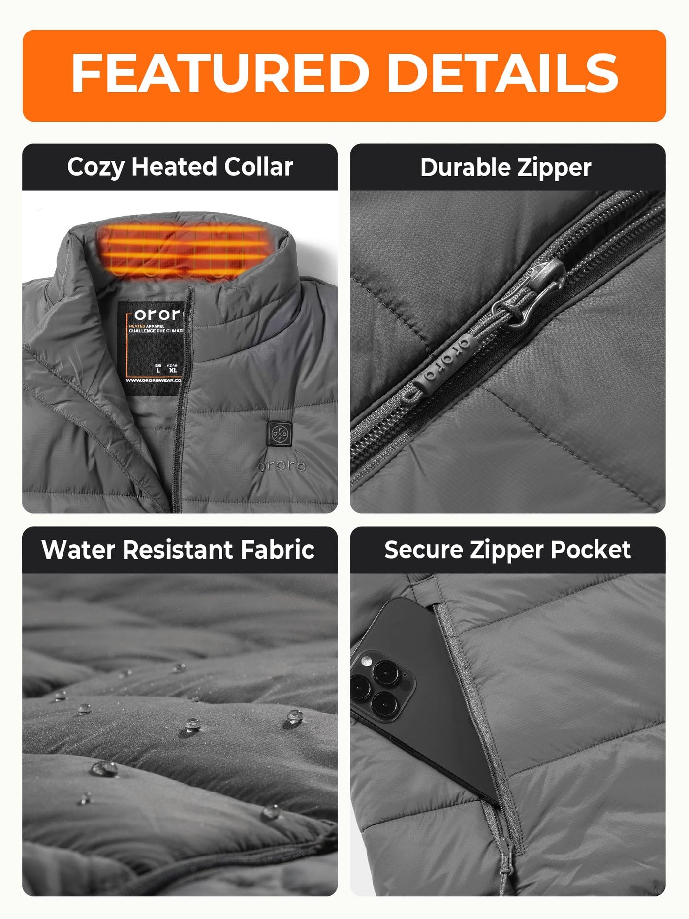 ORORO Men's Lightweight Heated Vest with Battery (Charger Not Included) (Dark Grey,XXL)