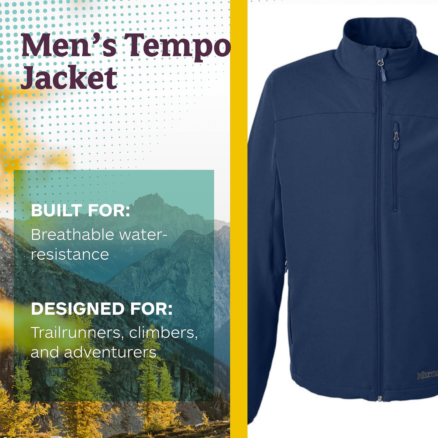 MARMOT Men's Tempo Jacket, Warm Breathable Water-Resistant Softshell, Arctic Navy, Large