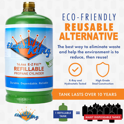 Flame King Refillable 1LB Empty Propane Cylinder Tank - Reusable - Safe and Legal Refill Option - DOT Compliant-16.4 oz (2-Pack), green (YSN164-2) 16.4 oz (2-Pack), green