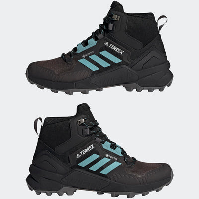 adidas Women's Terrex Swift R3 Mid Gore-tex Hiking Shoes, Core Black Mint Ton Grey Five, 10