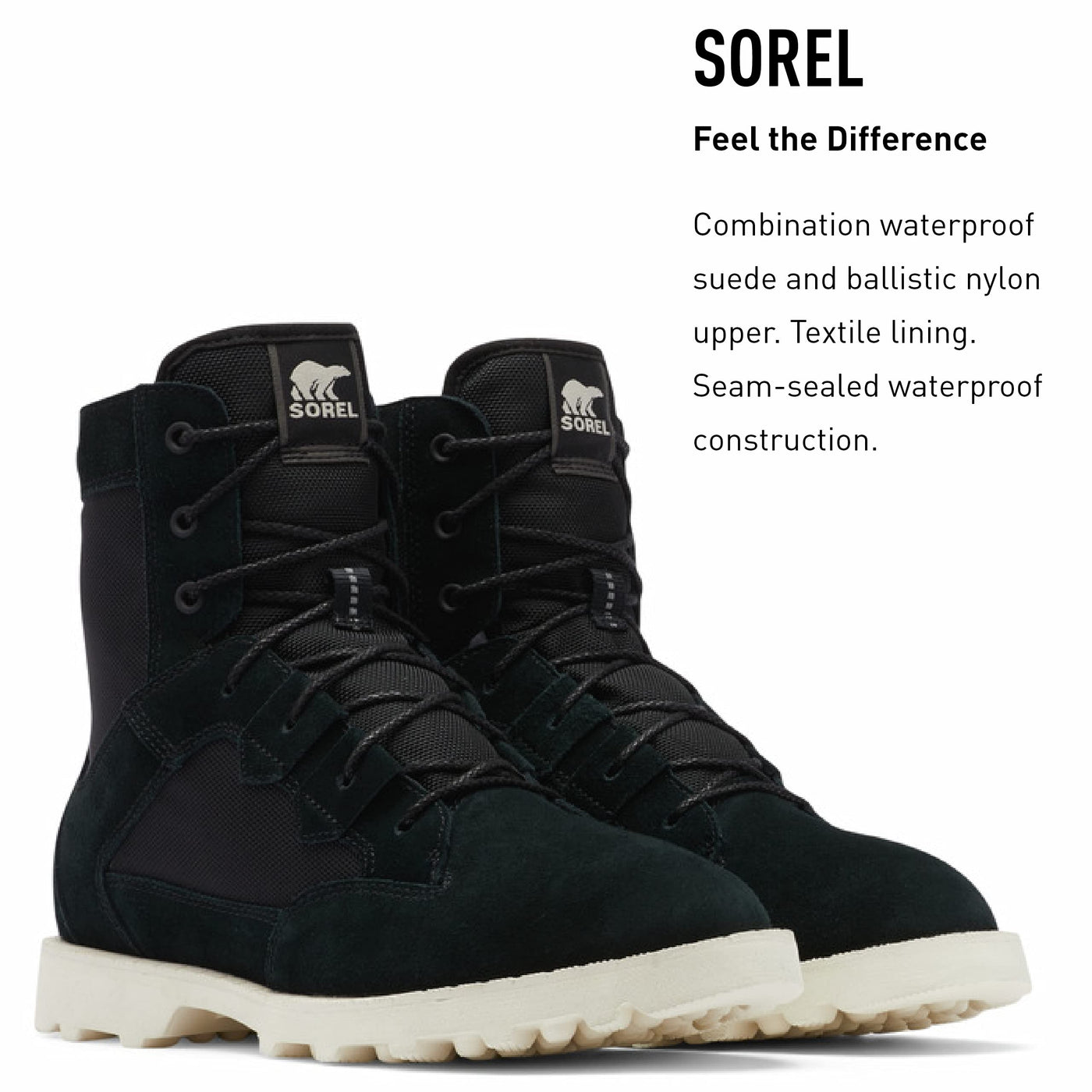 Sorel Men's Caribou OTM WP Boot — Waterproof Leather Rain Boots 11 Black, Chalk