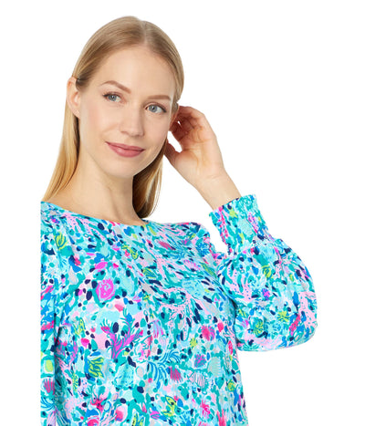 Lilly Pulitzer Diann Dress for Women - Blouson Sleeves with Smocked Cuffs, Cute and Adorable Summer Dress Multi Feeling Fintastic SM One Size