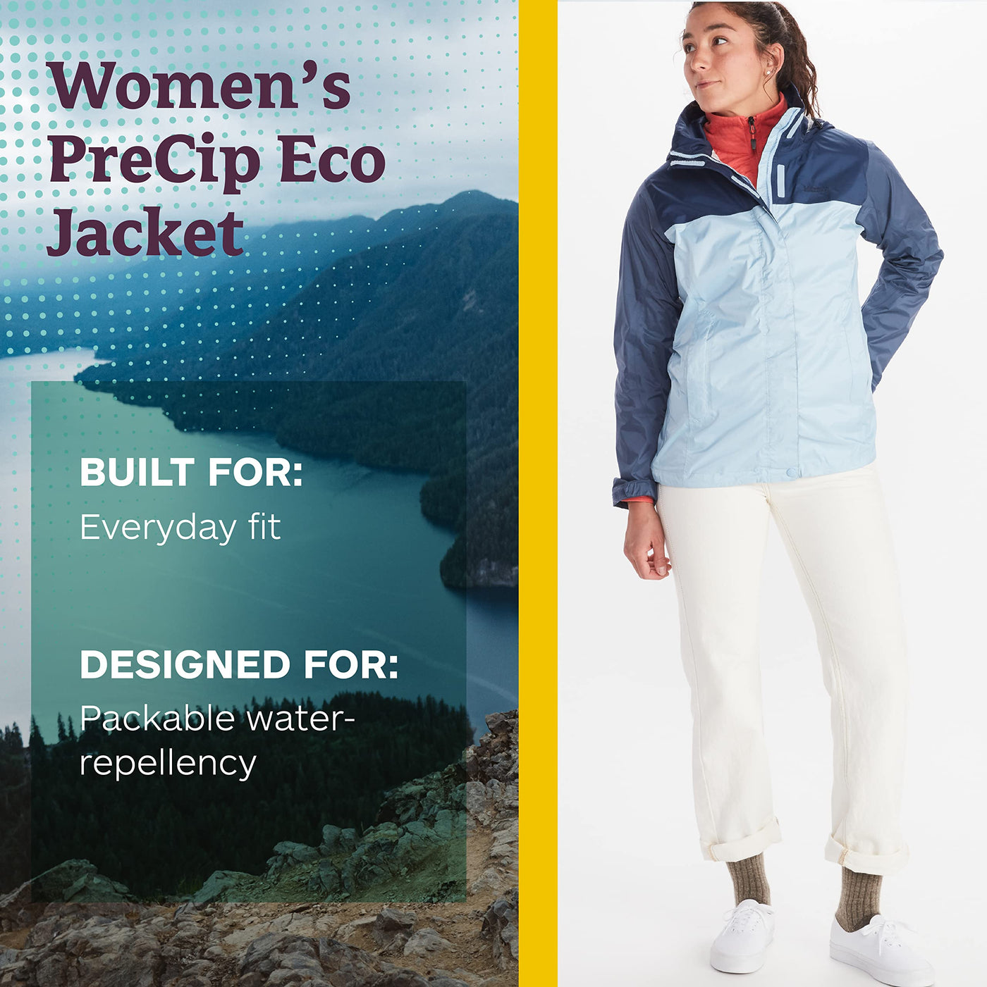 MARMOT Women's Precip Eco Jacket | Classic, Breathable, Waterproof, Tide Blue/Arctic Navy/Storm, X-Small