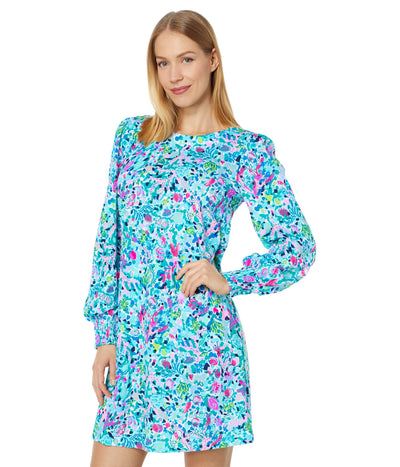 Lilly Pulitzer Diann Dress for Women - Blouson Sleeves with Smocked Cuffs, Cute and Adorable Summer Dress Multi Feeling Fintastic SM One Size
