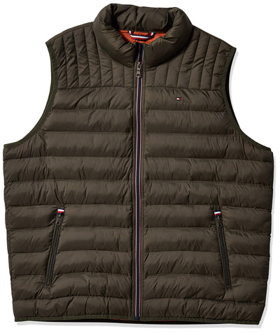 Tommy Hilfiger Men's Lightweight Down Quilted Puffer Vest, Olive, X-Large