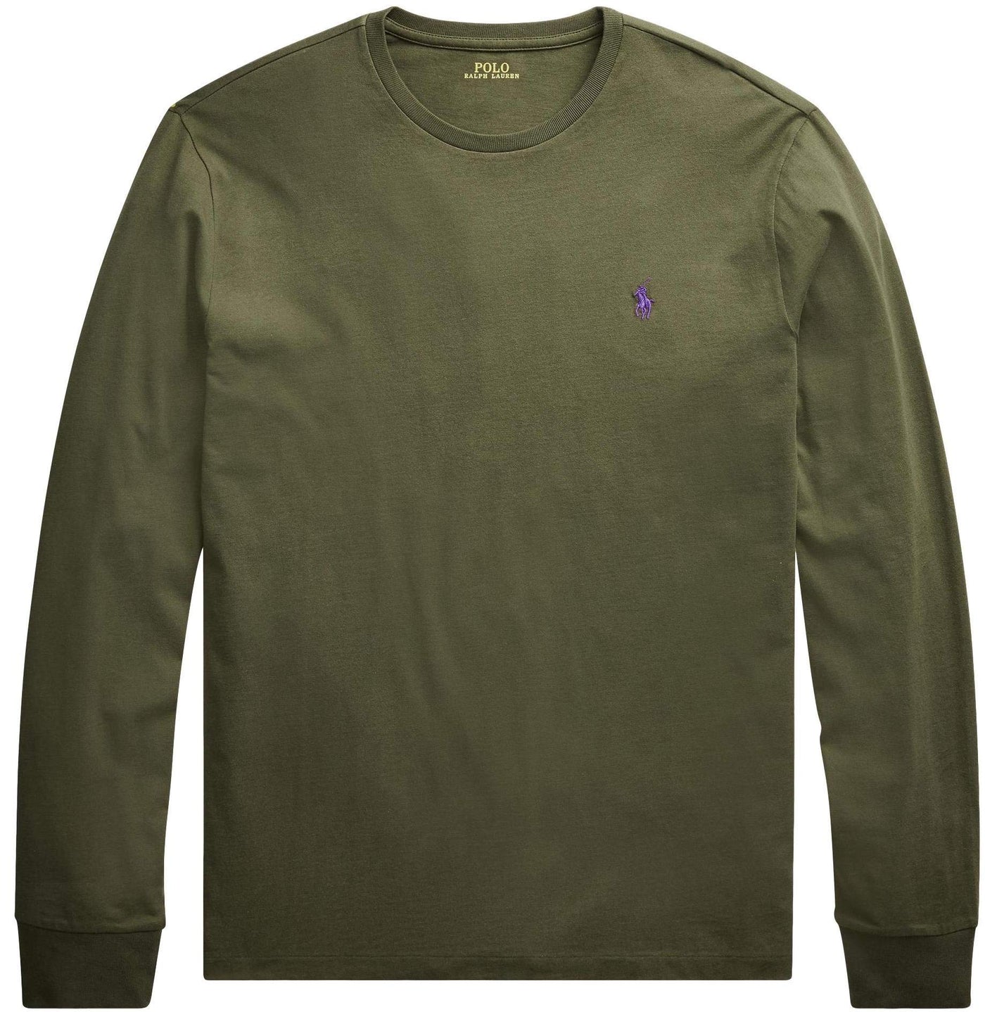 POLO RALPH LAUREN Men Long Sleeve Pony Logo T-Shirt with Pocket (OliveGreen, M)