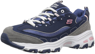 Skechers Sport Women's D'Lites Memory Foam Lace-up Sneaker,Navy/Grey/White,6 M US