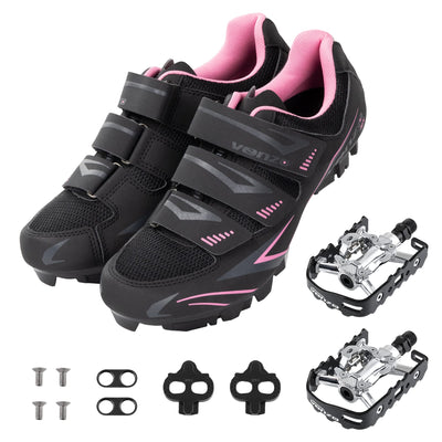 Venzo Women's MTB Bike Bicycle Cycling Shoes with Multi-Function Clip-Less Pedals & Cleats - Compatible with Shimano SPD & Crankbrother System 11 Pink