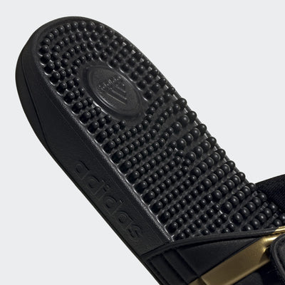 adidas Unisex Adissage Slides Sandal, Black/Gold Metallic/Black, 11 US Men