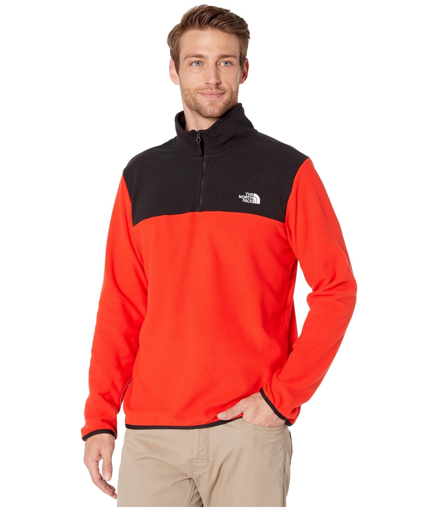 THE NORTH FACE TKA Glacier 1/4-Zip Fleece Pullover - Men's Fiery Red/Tnf Black, S