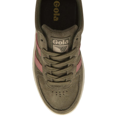 Gola Women's Grandslam Suede Sneaker, Khaki/Coral Pink, 8