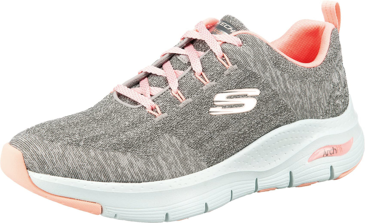 Skechers Women's Arch Fit Comfy Wave Sneaker 11 Gray Knit Pink Trim