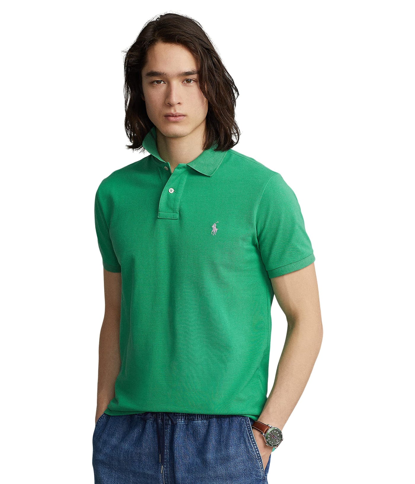 POLO RALPH LAUREN Custom Slim Fit Mesh Polo Shirt Raft Green LG