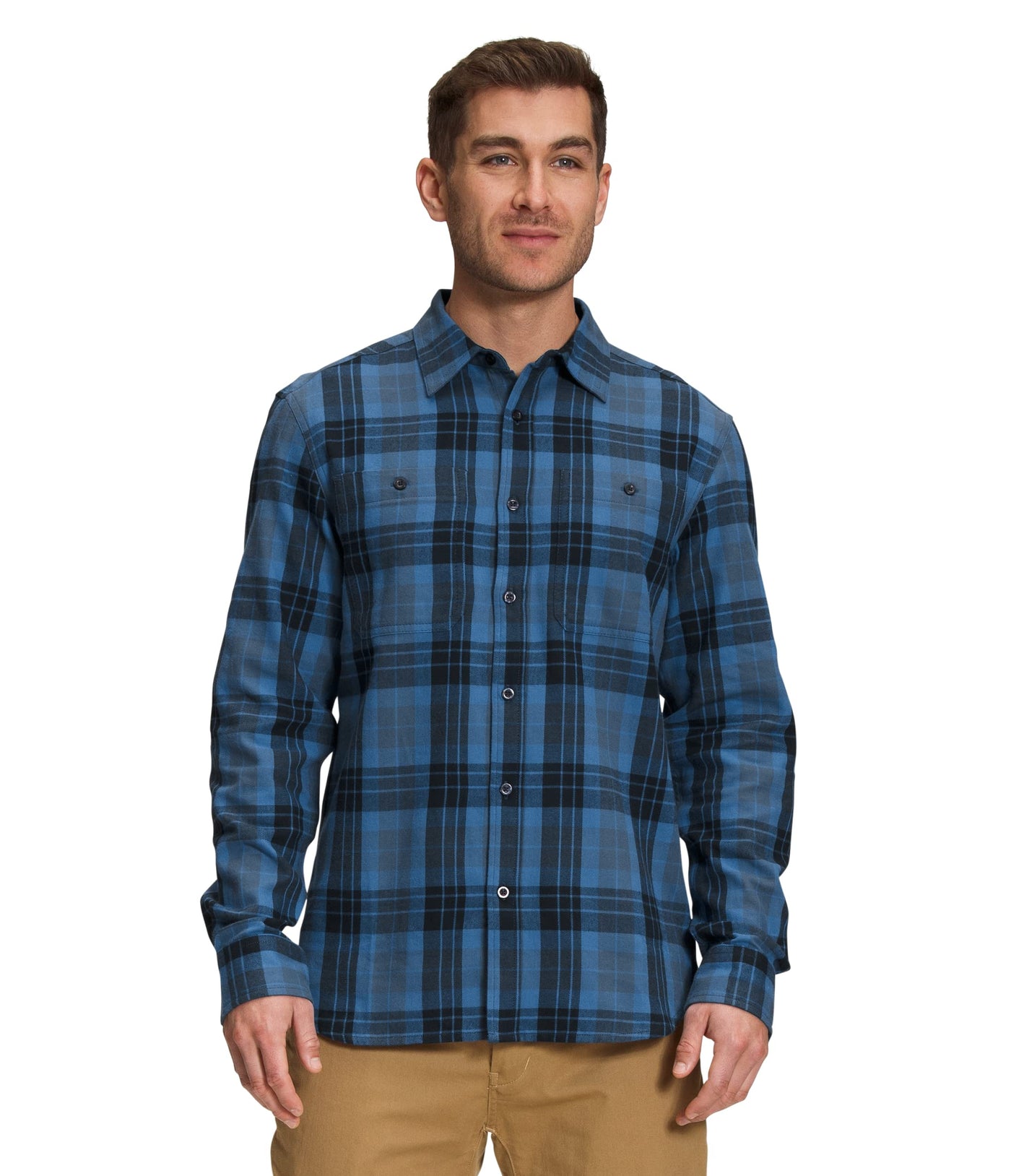 THE NORTH FACE Men's Arroyo Long Sleeve Flannel Button-Down Shirt, Shady Blue Medium Icon Plaid 2, X-Large