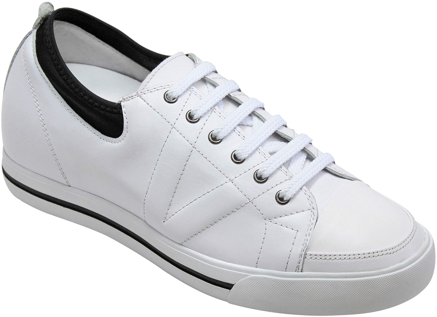 TOTO Men's Invisible Height Increasing Elevator Shoes - White/Black Leather Lace-up Sneakers - 2.4 Inches Taller - D8171 - Size 7 D(M) US