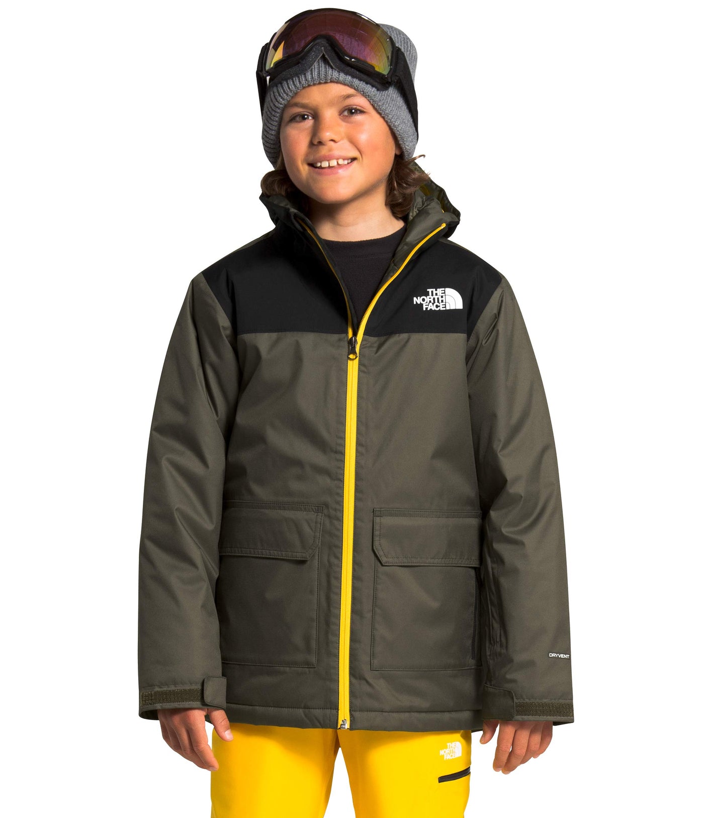 THE NORTH FACE Boy's Freedom Insulated Jacket (Little Kids/Big Kids) New Taupe Green/Lightning Yellow LG (14-16 Big Kids)