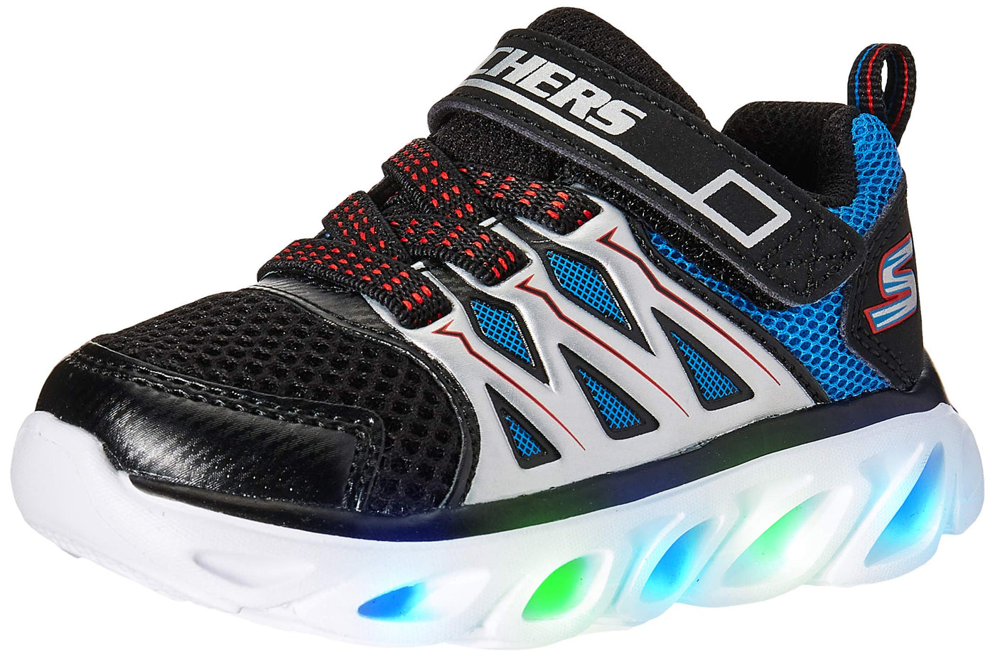 Skechers Boys S Lights: Hypno-Flash 3.0 Black Synthetic/Mesh/Red & Blue Trim Sneaker - 7