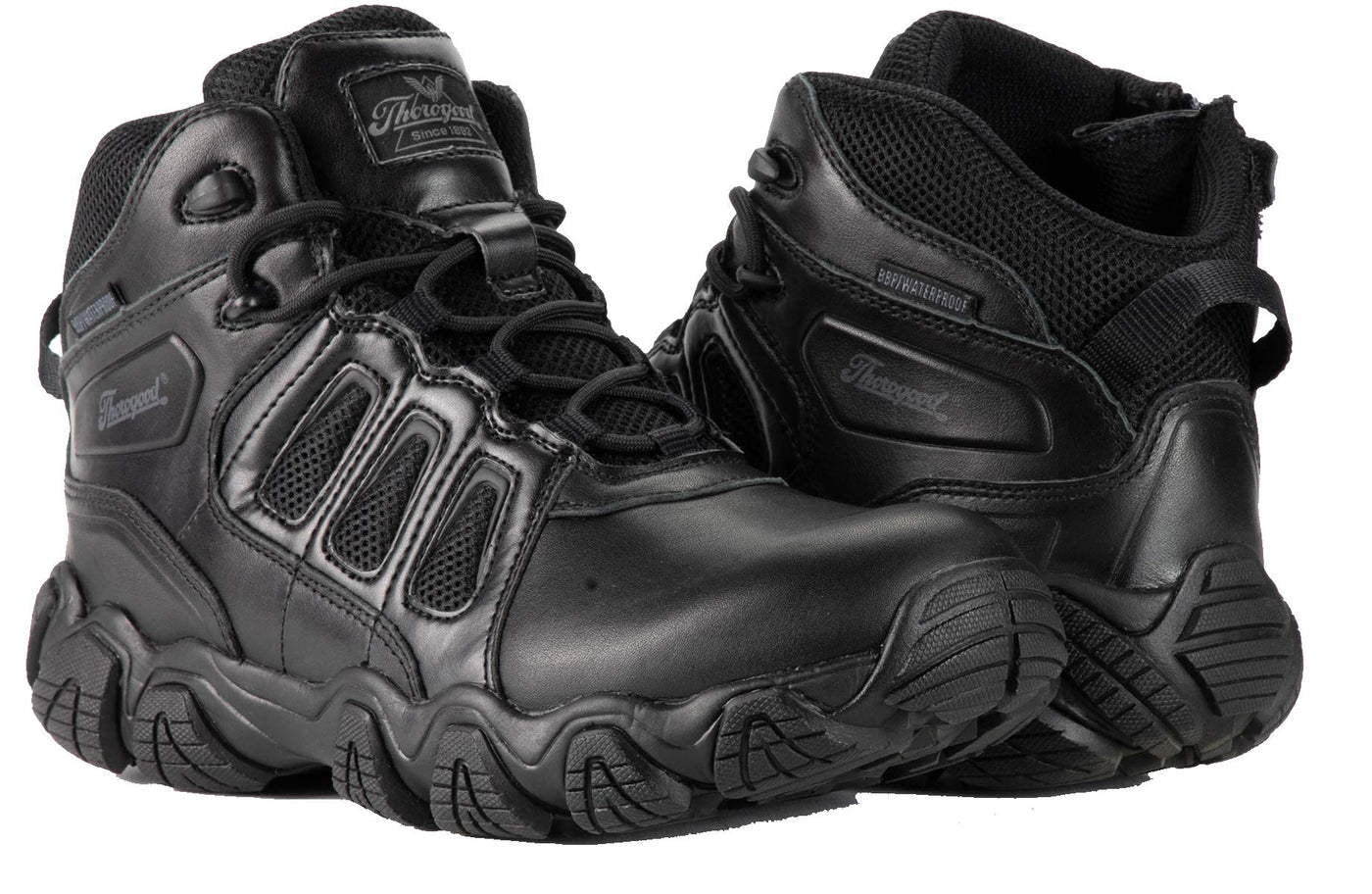 Thorogood Crosstrex 6” Waterproof Black Tactical Boots for Men with Zipper - Breathable Polished Leather and Mesh with Safety Toe and Traction Outsole; ASTM Rated, Black - 9.5 W US