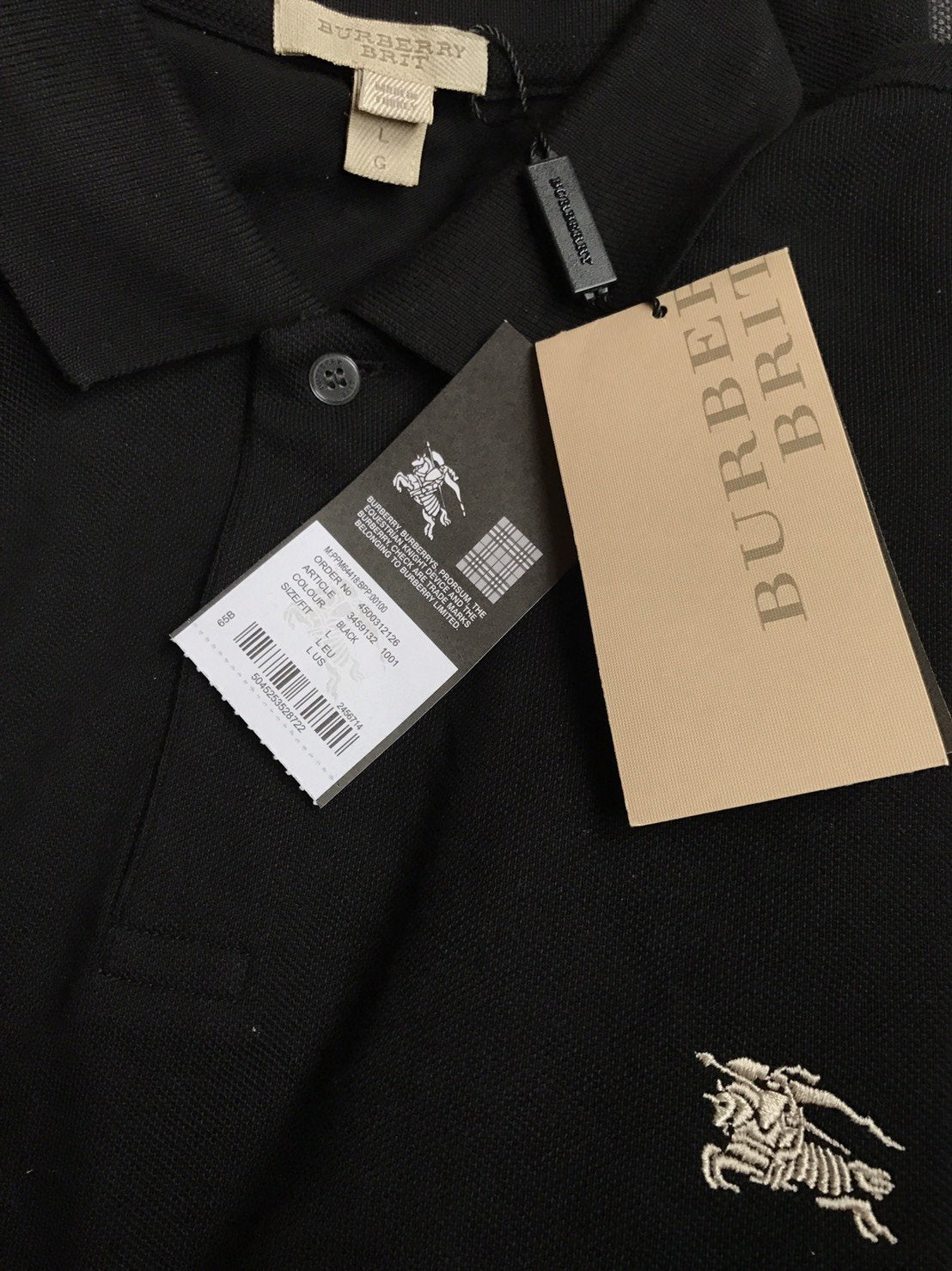 BURBERRY Brit Mens Short Sleeve nova Check Placket Polo Shirt (Small, Black)