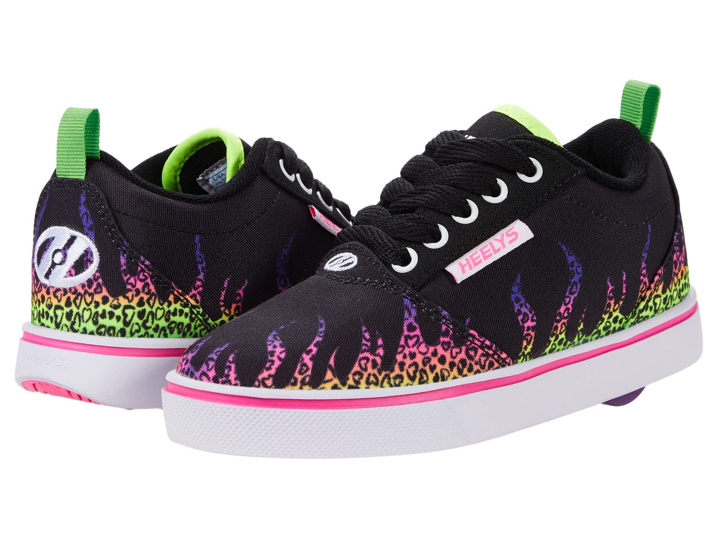 HEELYS Girl's Pro20 Prints (Little Kid/Big Kid/Adult) Black/White/Neon Pink 6 Big Kid (Women's 7) M