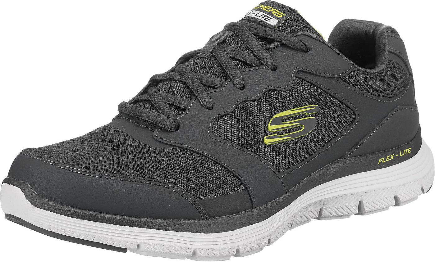 Skechers Men's Low-Top Trainer Sneaker, Charcoal Leather Mesh Pu Trim, 10