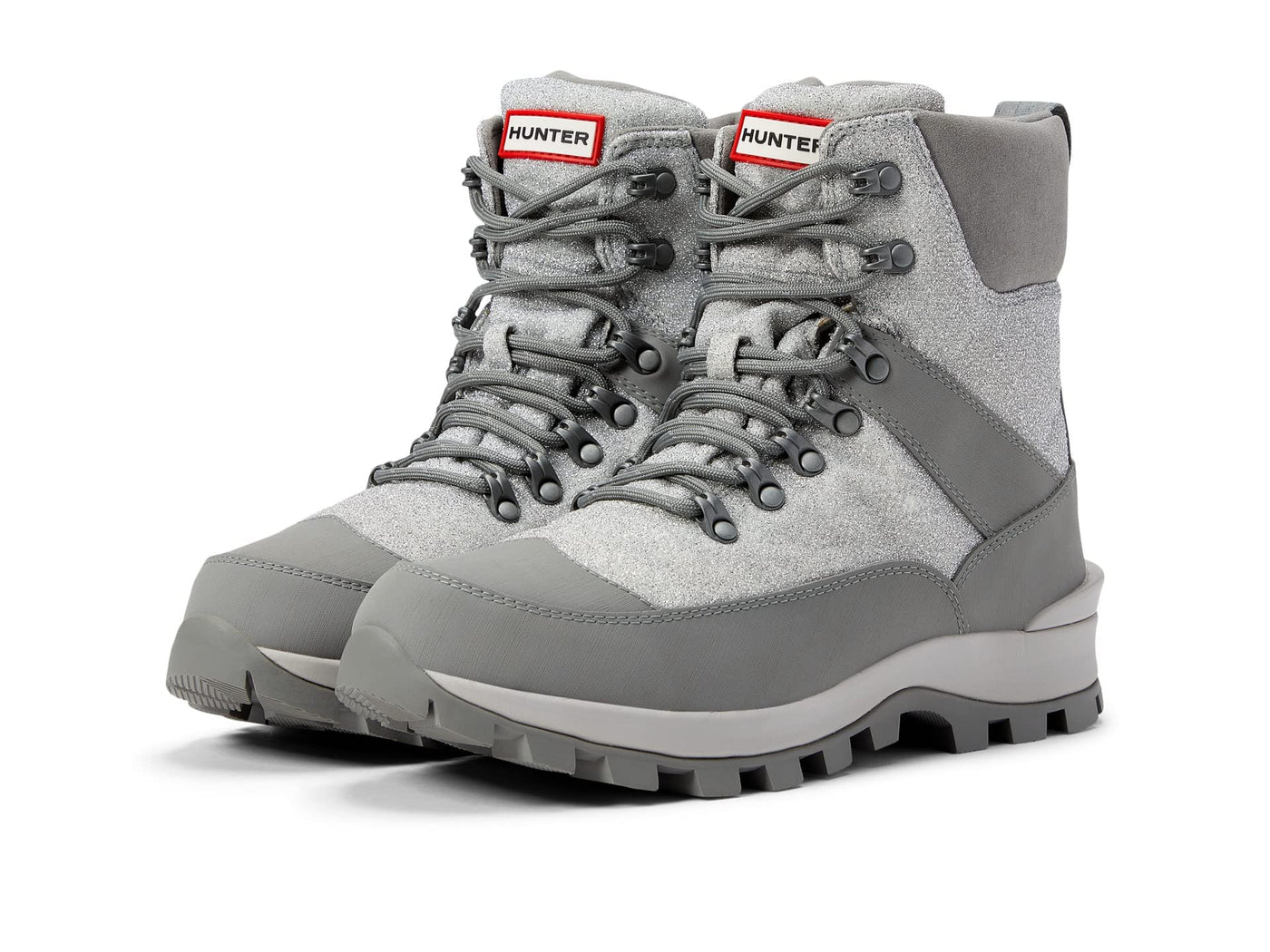 Hunter Glitter Commando Boot 9 Silver/Tundra Grey