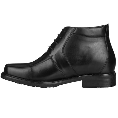 CALTO Men's Invisible Height Increasing Elevator Shoes - Black Premium Leather Lace-up Square-toe Ankle Boots - 3.2 Inches Taller - G9905 - Size 11 D(M) US