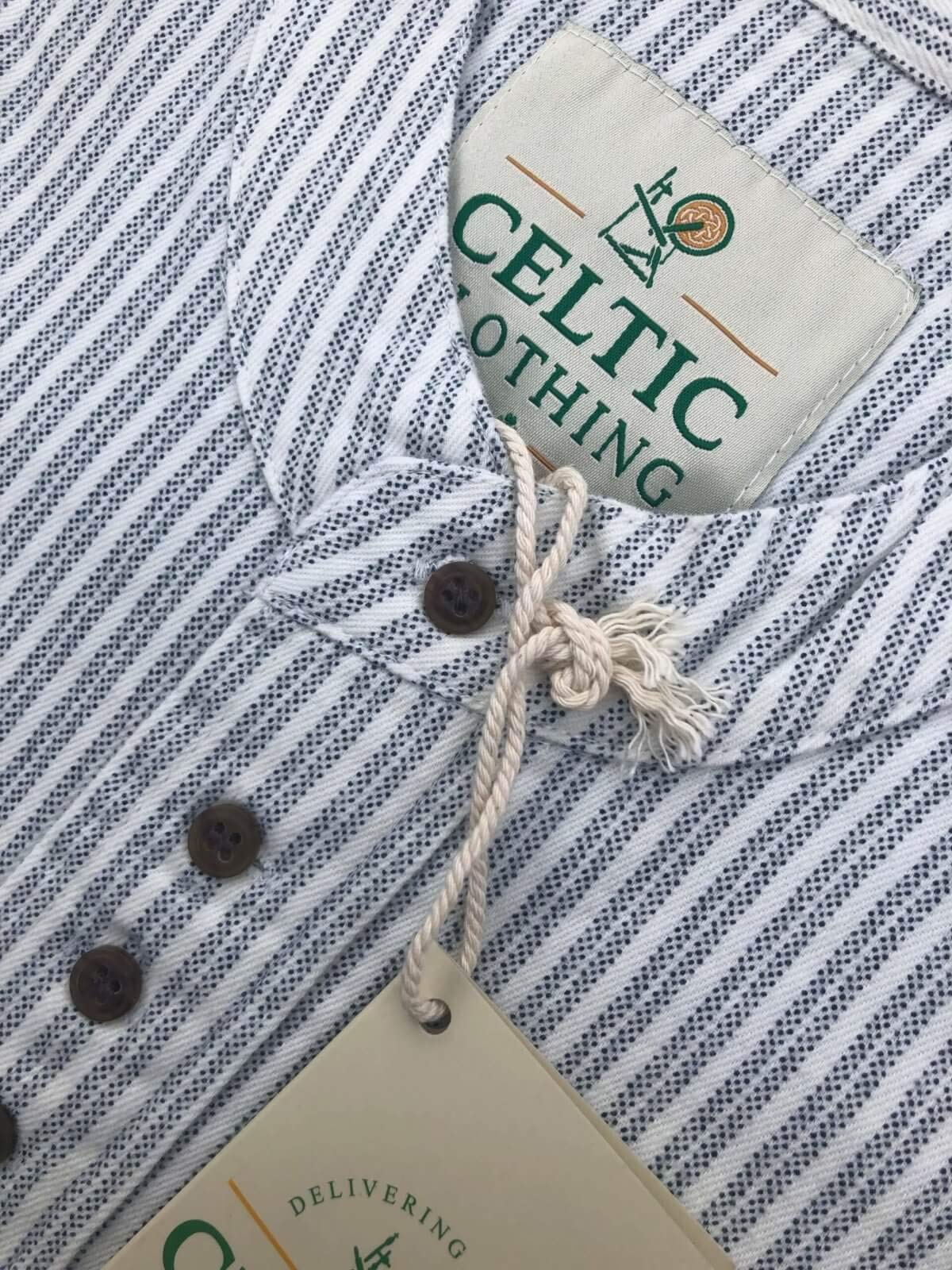 Traditional Irish Grandfather Shirt, Button-Down, 100% Cotton, Banded Collar, Chest Pocket, Shirt-Tail Hem Large Gray Stripe