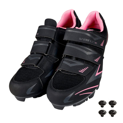 Venzo Women's MTB Bike Bicycle Cycling Shoes with Multi-Function Clip-Less Pedals & Cleats - Compatible with Shimano SPD & Crankbrother System 11 Pink