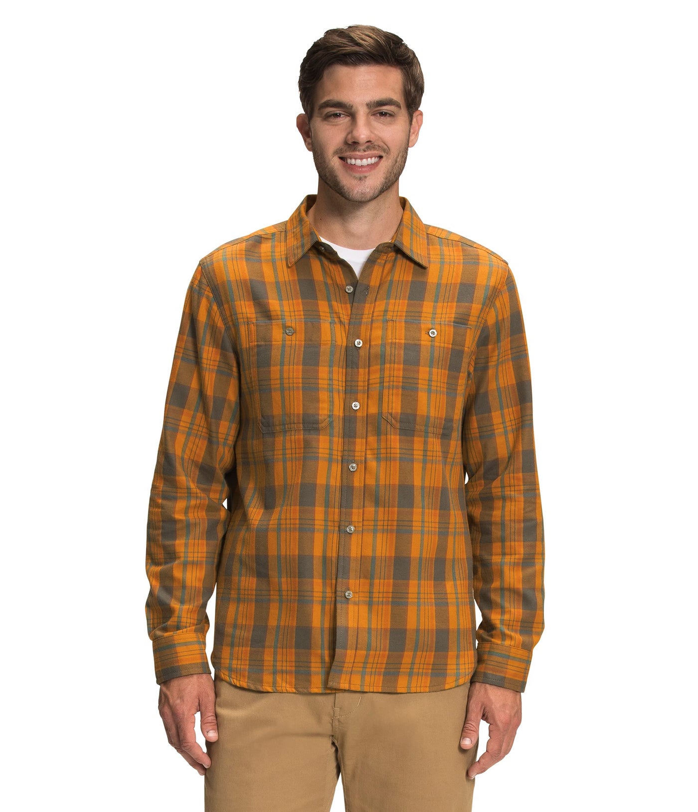 THE NORTH FACE Men's Arroyo Long Sleeve Flannel Button-Down Shirt, Citrine Yellow Small Half Dome Plaid, Large