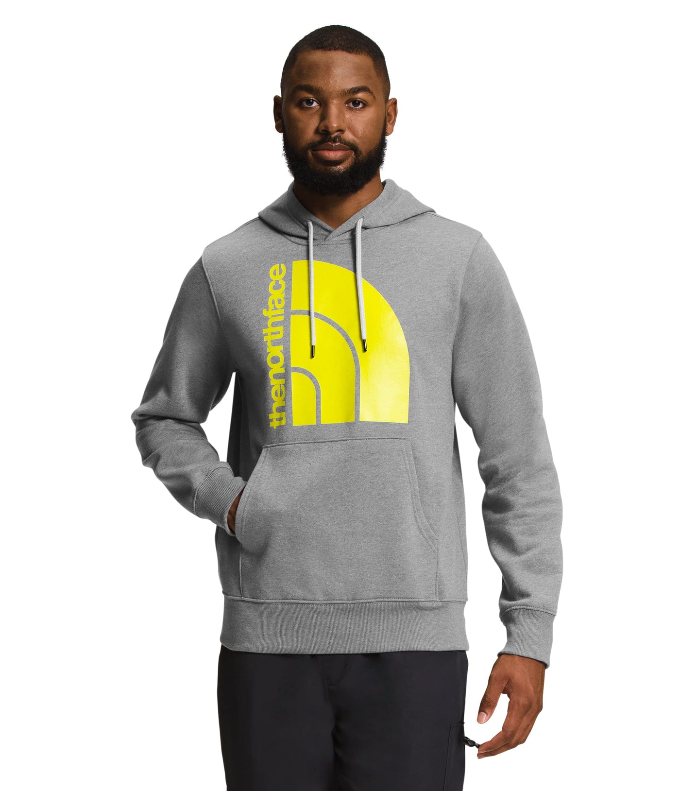 THE NORTH FACE Jumbo Half Dome Pullover Mens Hoodie TNF Medium Grey Heather/Led Yellow Sz M