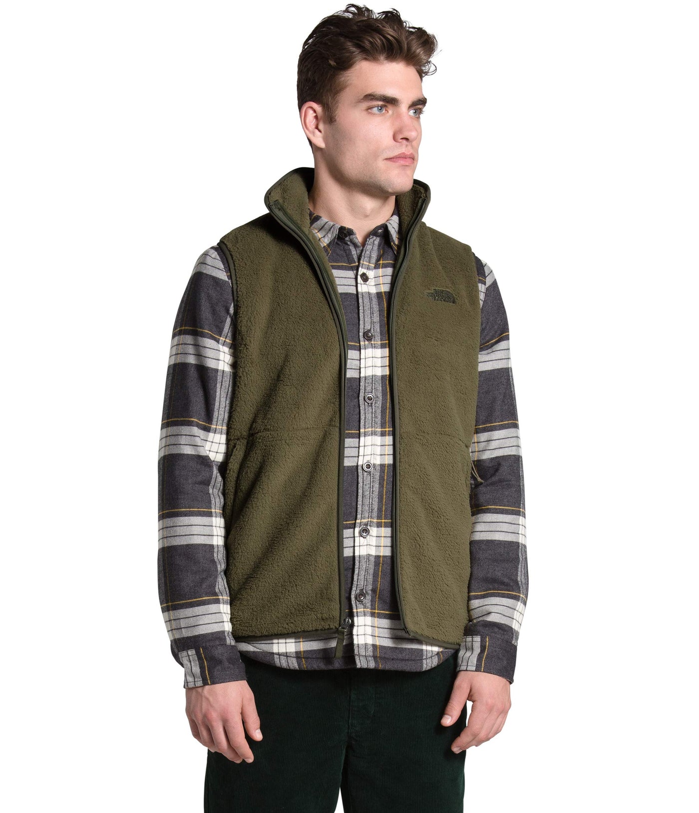 THE NORTH FACE Men's Dunraven Sherpa Vest, Burnt Olive Green/New Taupe Green, S