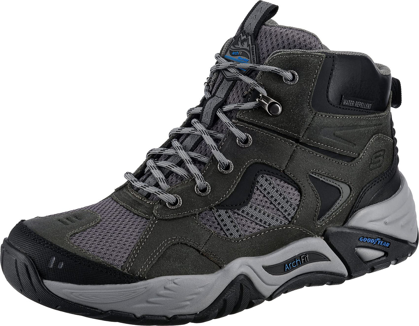 Skechers Men's Chukka Boots Hiking, Charcoal Leather W Mesh, 13