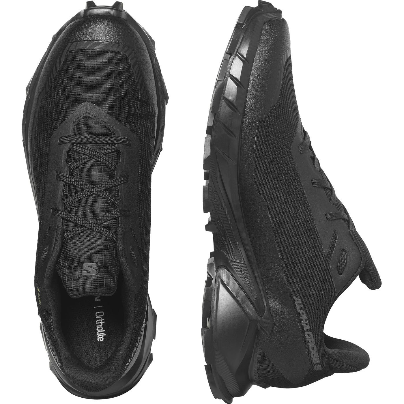 Salomon Men's ALPHACROSS 5 GORE-TEX Trail Running Shoes for Men, Black / Black / Ebony, 8.5