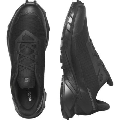 Salomon Men's ALPHACROSS 5 GORE-TEX Trail Running Shoes for Men, Black / Black / Ebony, 13