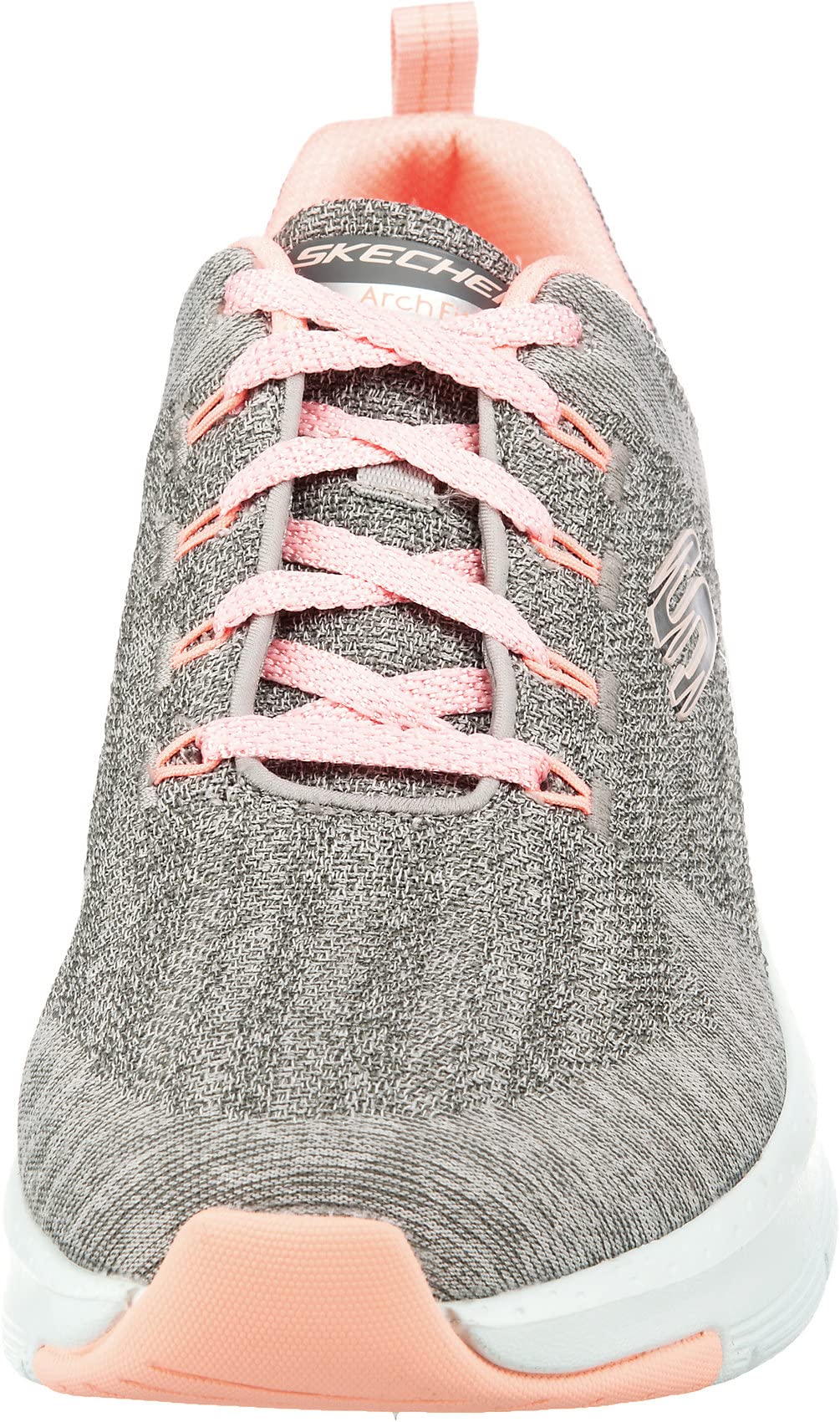 Skechers Women's Arch Fit Comfy Wave Sneaker 11 Gray Knit Pink Trim