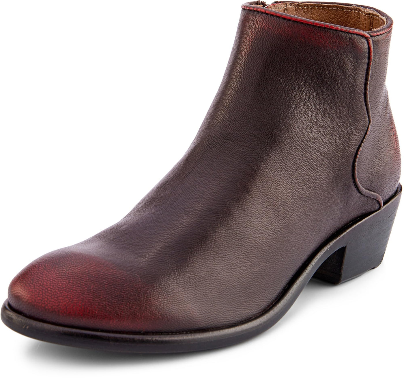 Frye Carson Piping Booties for Women Made from Soft Full-Grain Leather with Signature Western-Inspired Piping Detail and Supple Leather Lining – 4” Shaft Height, Black/Scarlet - Cabra Crust - 9.5M