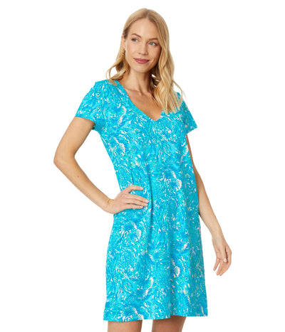 Lilly Pulitzer Etta Dress Surf Blue Coral of The Story XXS