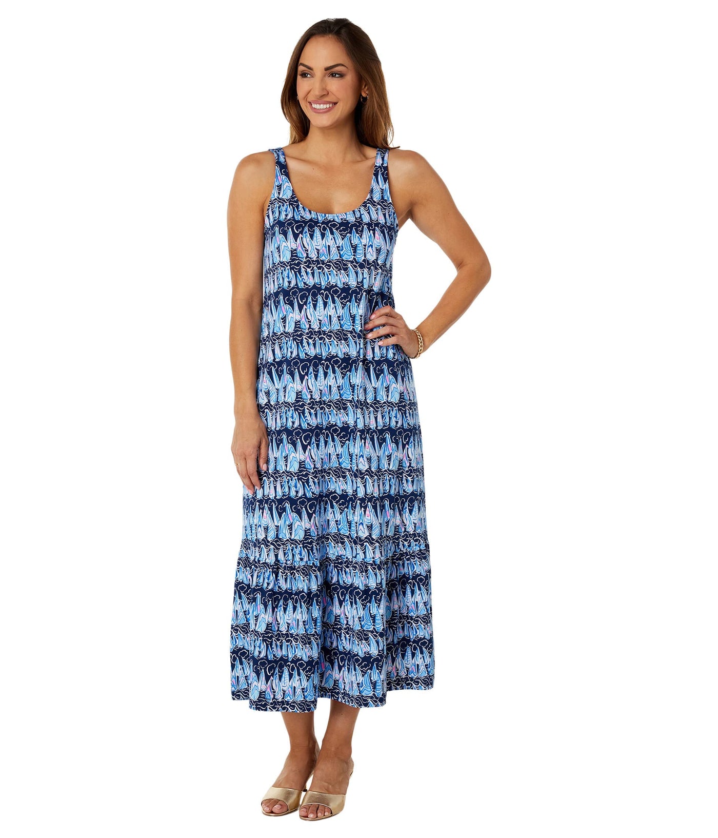 Lilly Pulitzer Martins Midi Dress X-Large Low Tide Navy Sails and Stripes