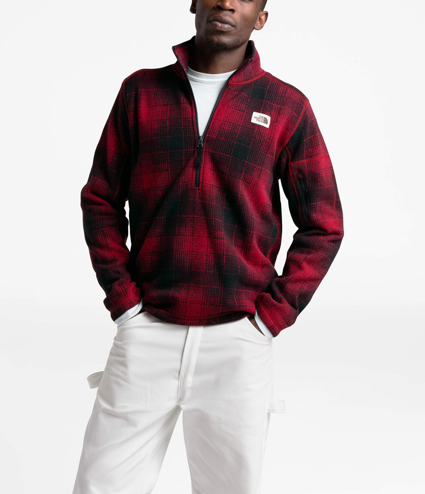 THE NORTH FACE Men's Gordon Lyons Novelty 1/4 Zip, Cardinal Red Ombre Plaid Small Print, M