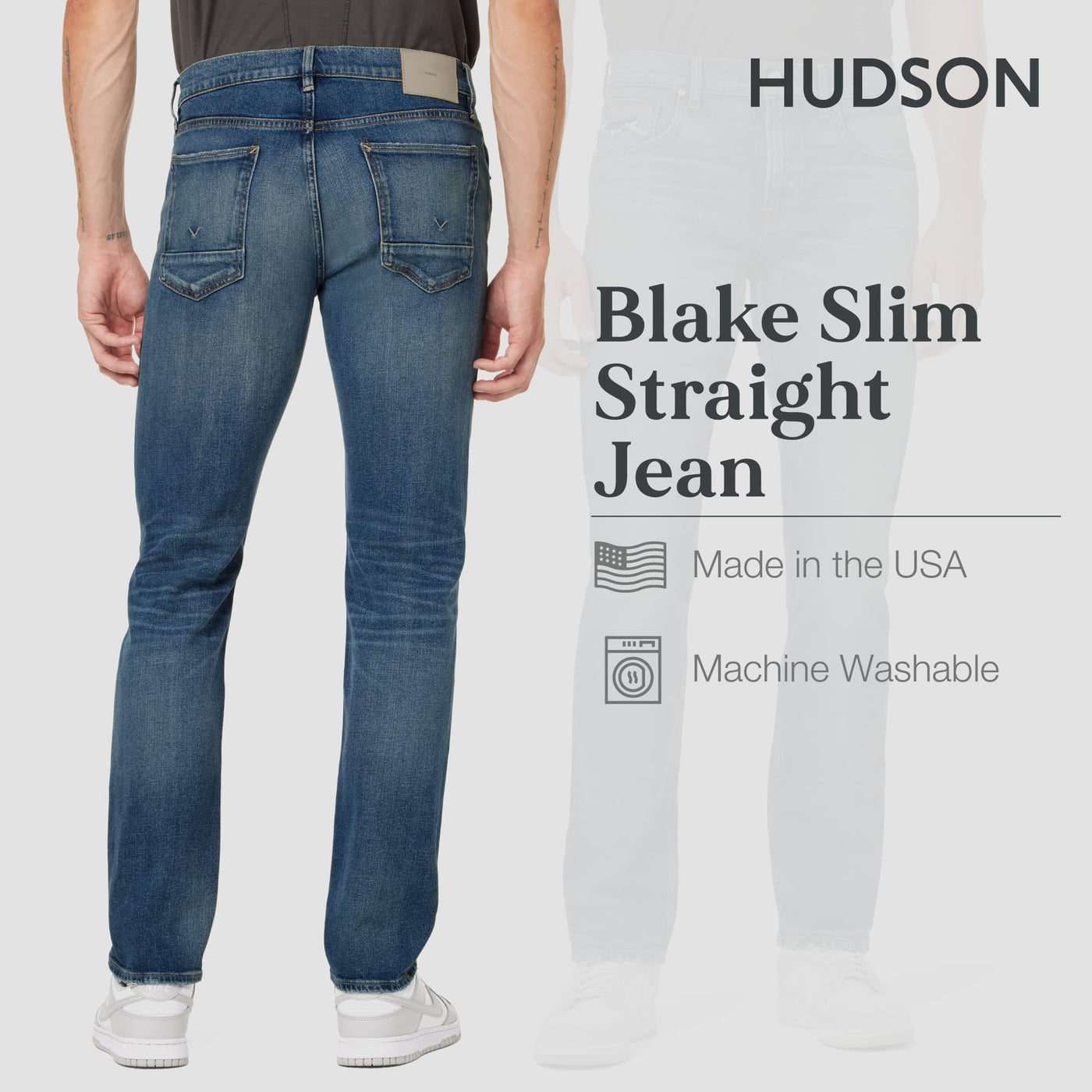 HUDSON Men's Blake Slim Straight Leg Jean, Unseen, 32W x 34L