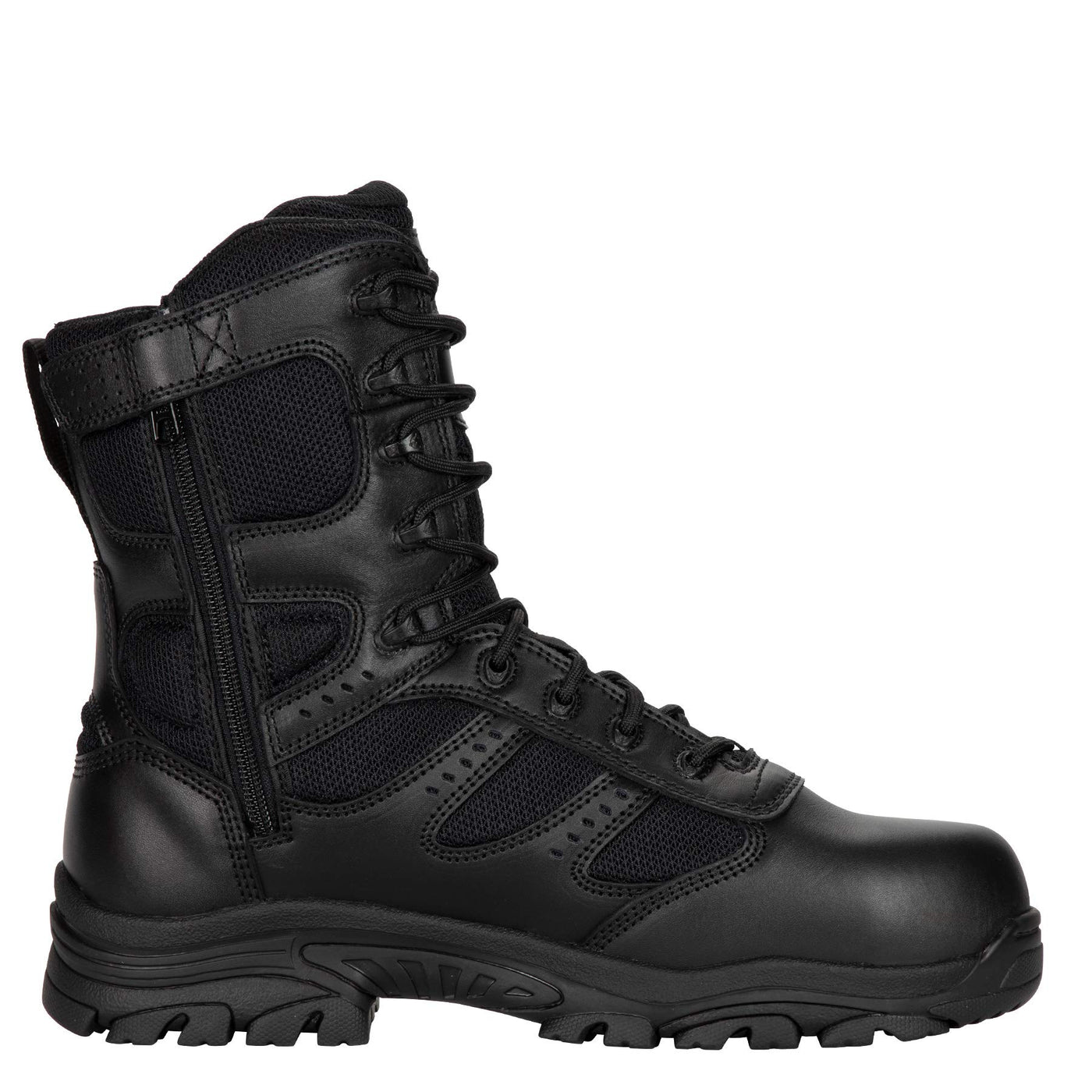 Thorogood Deuce 8” Waterproof Side-Zip Black Tactical Boots for Men and Women with Full-Grain Leather, Soft Toe, and Slip-Resistant Outsole; BBP & EH Rated 9.5