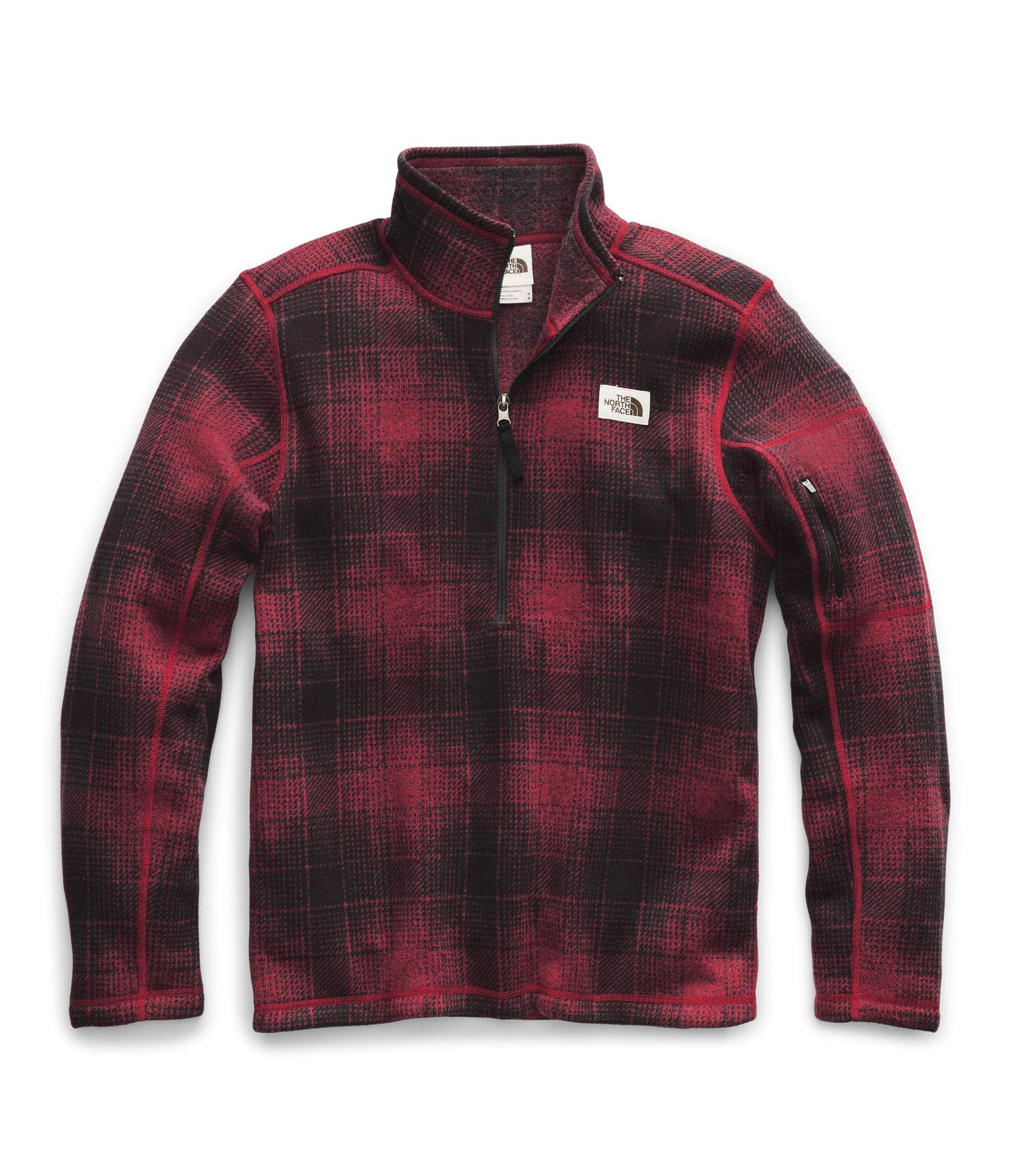 THE NORTH FACE Men's Gordon Lyons Novelty 1/4 Zip, Cardinal Red Ombre Plaid Small Print, M