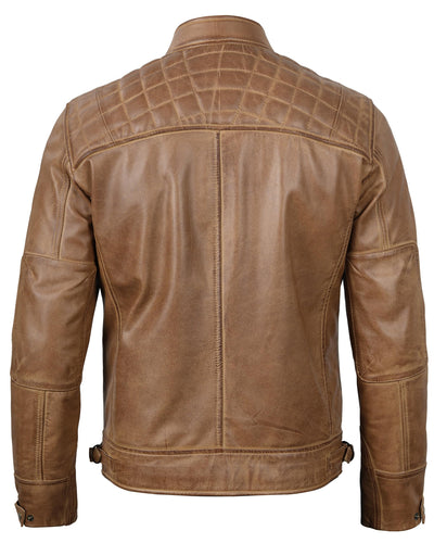 Decrum Leather Jacket Men - Real Lambskin Cafe Racer Biker Style Casual Leather Jackets For Mens XX-Large Camel - Diamond 1