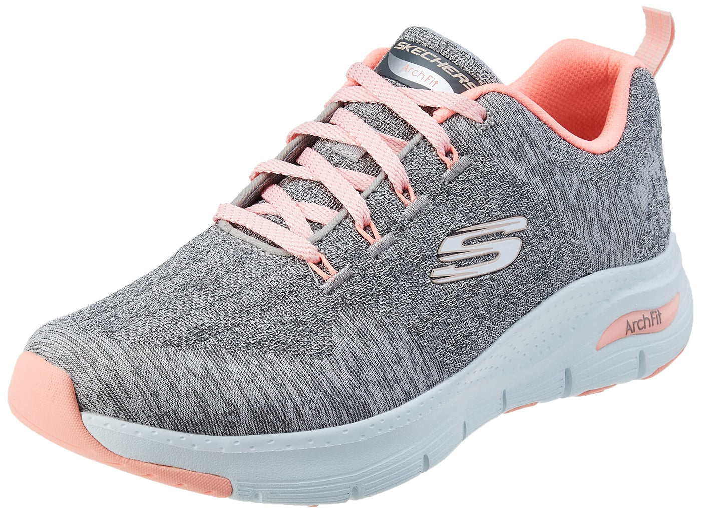 Skechers Women's Sneaker, Gray Knit Pink Trim Grey, 6